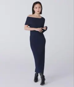 お値下げ⭐️anuans ワンショルダーニットワンピース ネイビー
