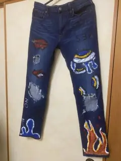 ペイントアート ダメージスキニージーンズ