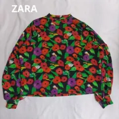 ZARA ザラ 花柄トップス 長袖 カラフル フラワー L 派手
