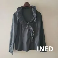 INED レディース長袖フリルブラウス チャコールグレー 7号 長袖ブラウスのサムネイル