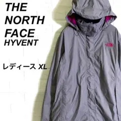 ○ノースフェイス マウンテンパーカー ハイベント 刺繍ロゴ グレー ピンク XL