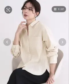 今季未使用品オペークドットクリップストライプ 長袖シャツ イエロー38