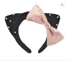 猫耳カチューシャ パール付き ピンクリボン