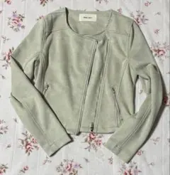 即発送 フェイクスウェードジャケット グリーン ライダース ジップジャケット