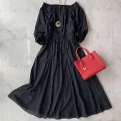 美品　スローブイエナ　スクエアネックパフスリーブワンピース　7分袖　綿100%