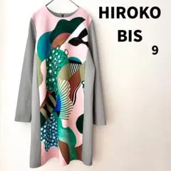 HIROKO BIS 長袖ワンピース 9号 グレー 総柄 ノーカラーのサムネイル