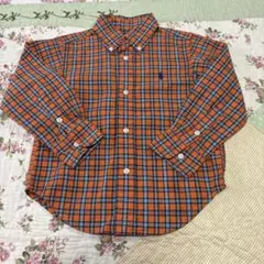 ラルフローレン90㎝オレンジチェック長袖ボタンダウン