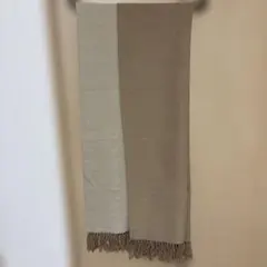 【美品】洗濯可 ベージュ ブラウン リバーシブル フリンジ付きストール マフラー