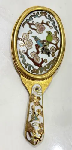 【美品】アンティーク手鏡　七宝焼 手鏡 梅に鳥文様のサムネイル