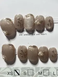 X Sオーバル ショート プレッションオンネイル - ゴールデンパールリーフ