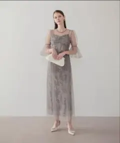 【LEJA】フラワースパンコールチュールシアーワンピース