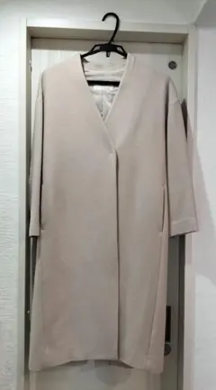 NOLLEY'S　ライトベージュ　ウールロングコート　ノーカラー