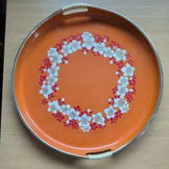 A-壁【昭和レトロ】円形座卓 花柄 オレンジ ピンク ビンテージ - メルカリ