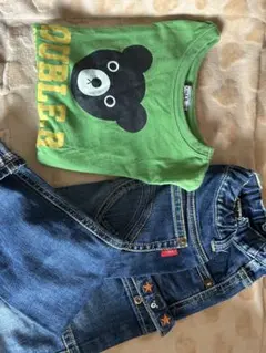 ミキハウスDOUBLE.B クマTシャツと星刺繍デニムパンツセット