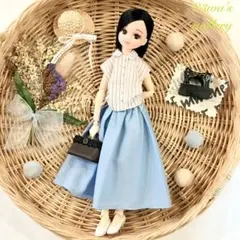 ＊22㎝ドール服＊クシュっとシャツトップス＆スカイブルースカート＆バック３点セッのサムネイル