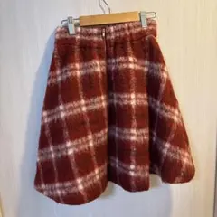ジルスチュアート_赤茶色と白のチェック柄Aラインスカート