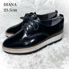 未使用級■DIANA【23.5】厚底 レースアップエナメルシューズ ブラックのサムネイル