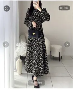 mily bilet レトロ花柄ピンタックフリルワンピース ロングワンピース