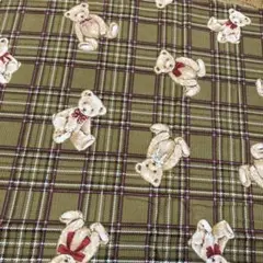 生地　薄手のコーデュロイ　クラシカルモダン　くま　オリーブグリーン　チェック