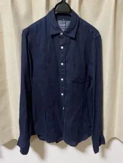 【リネン100%】無印良品 リネン 長袖シャツ ネイビー M