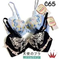 C65 トリンプ 天使のブラ スリムライン プレミアム ブラ2点 クロ＆ブルー
