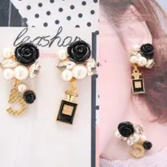 パールカメリア ビジューNo.5  香水瓶 おおぶり ピアス シャネルストーン可