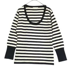 ELLE PLANETE Vネックボーダーニット　グレー　39 8 / M