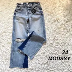 【レア】【未使用】MOUSSY デニムパンツ フレア クラッシュ加工