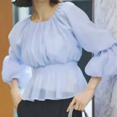 ノエラ ♡ ブラウス 長袖 新品 Noela シアーシャツ ボリューム袖 水色 