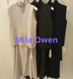 ミラオーウェン　ネイビー　ノースリーブニットスカートセットアップ