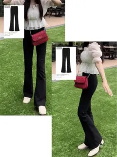 GRL グレイル　ストレッチフレアパンツ　[cu34] Sサイズ ブラック