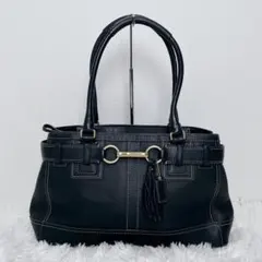 【美品】COACH コーチ レザー トートバッグ ブラック チャーム付き