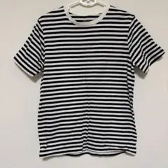 Mサイズ 白紺ストライプ Tシャツ