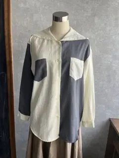 古着　ヴィンテージ  レトロ　バイカラー　パーカーシャツ　used 希少