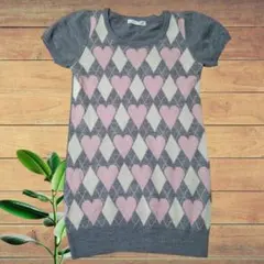 オリーブ・デ・オリーブ ハートとダイヤ アーガイル柄 半袖ニットワンピース