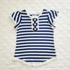 【美品】ミキハウス MIKIHOUSE レース付き ボーダー Tシャツ 130