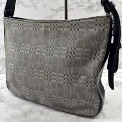 BURBERRY バーバリー ジャガード×本革 レザー セミショルダーバッグ