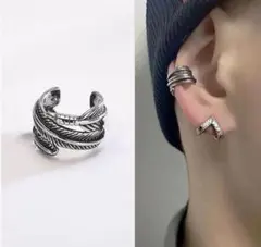 春先取りSALE‼️イヤーカフ 片耳フェイクピアス シルバー フェザー 男女兼用