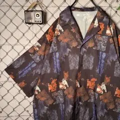 アート総柄 オープンカラーシャツ 半袖 ポリシャツ ボックスシルエット L程のサムネイル