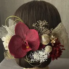 ワインレッド胡蝶蘭髪飾り♡成人式　卒業式　袴　振袖　和装　結婚式水引ヘッドドレス