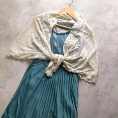【美品】ノースリーブ ワンピース シルク100% オケージョングリーン 結婚式のサムネイル