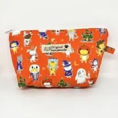 【☆10月限定販売】ハロウィン 猫 かぼちゃ ハンドメイドポーチ 内ポケットあり