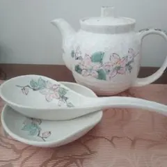 青い花模様 陶器製レンゲ 5個セット - メルカリ