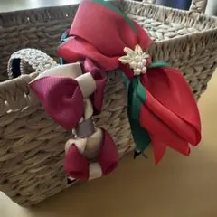 リボン付きヘアアクセサリー　ヘアバンド　カチューシャ　２つセット　レース　花柄