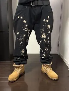 裏原　ペイント加工　リメイクデニム　UKドリル