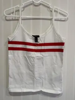 【未使用】FOREVER 21 キャミソール ホワイト レッド ボーダー Mのサムネイル