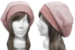 ハンドメイド◆リブ付ベレー帽◆イタリア製ウール混レースニット／ピンク系
