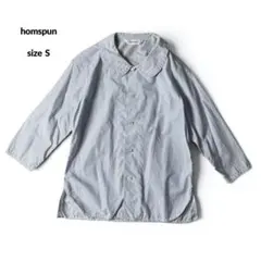 homspun ホームスパン 丸襟 七分袖 シャツ ブラウス 白 青のサムネイル