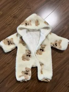 くまさん総柄ロンパース　もこもこ　70 60 75 新生児　子ども服　ベビー服