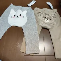 おしりアニマル　裏起毛　ロングパンツ　90 ２枚　ねこ　くま